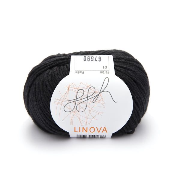 ggh Linova 001, black, cotton-linen knitting yarn, 50g - I Wool Knit
